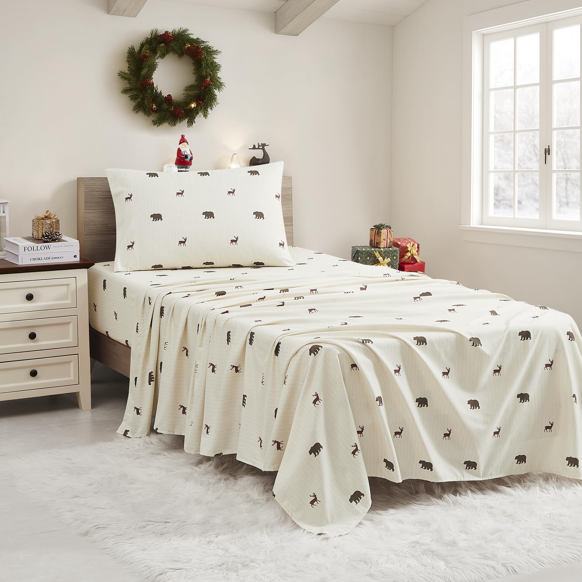 Christmas Sheets King Size with Built‑in Sheet Straps – Cozy Christmas Bedding for Holiday Cheer & Winter Dreams – Soft, Snug Sleep for Seasonal Celebrations, Polar Bear & Reindeer